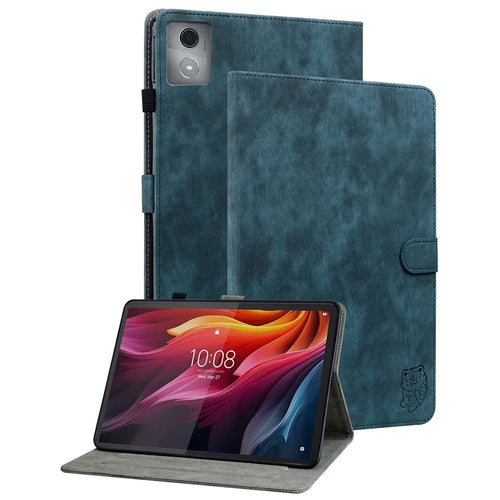 For Lenovo Tab K11 Plus Cases Anti-Slip Tiger Imprint PU Leather Tablet Cover - Blue - 1