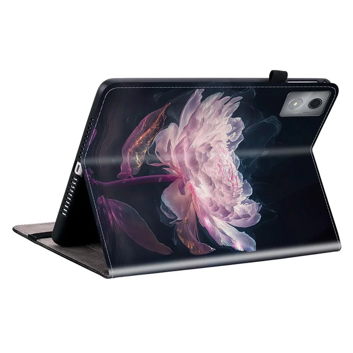 For Lenovo Tab K11 Plus Stand Case Pattern Print Card Slots PU Leather Tablet Cover - Purple Peony - 4