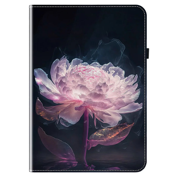 For Lenovo Tab K11 Plus Stand Case Pattern Print Card Slots PU Leather Tablet Cover - Purple Peony - 5