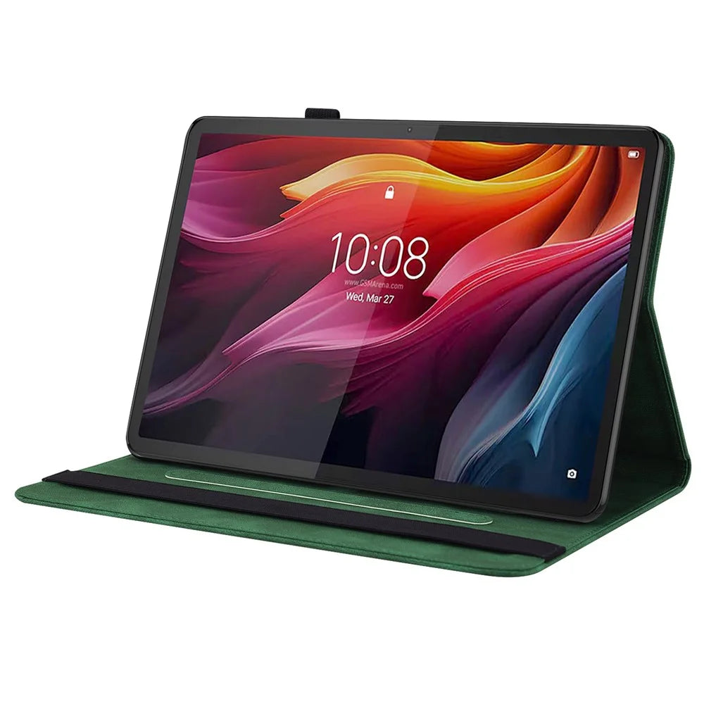 For Lenovo Tab K11 Plus Case Butterfly Flower Imprint PU Leather Tablet Cover with Card Slots - Green - 3