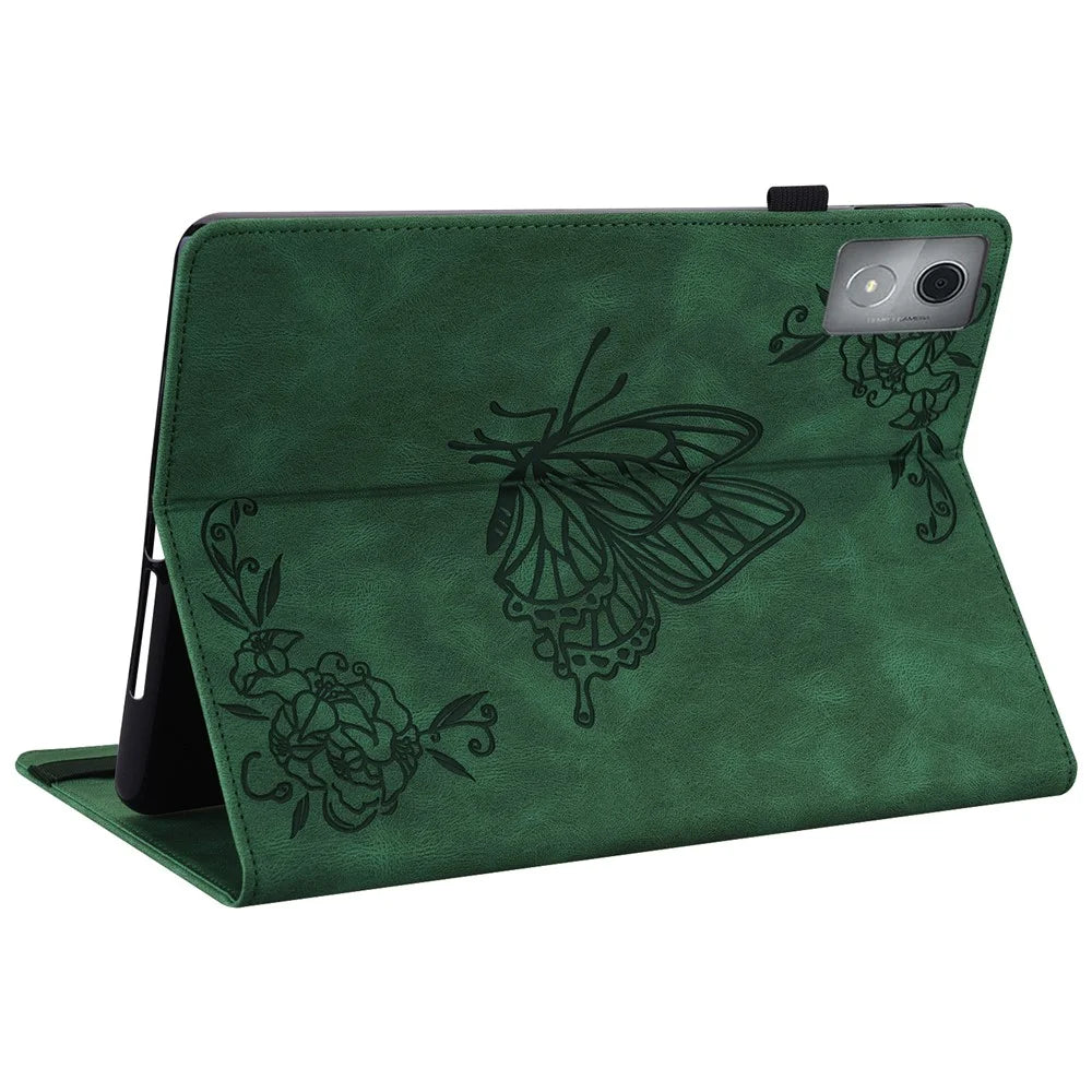 For Lenovo Tab K11 Plus Case Butterfly Flower Imprint PU Leather Tablet Cover with Card Slots - Green - 4