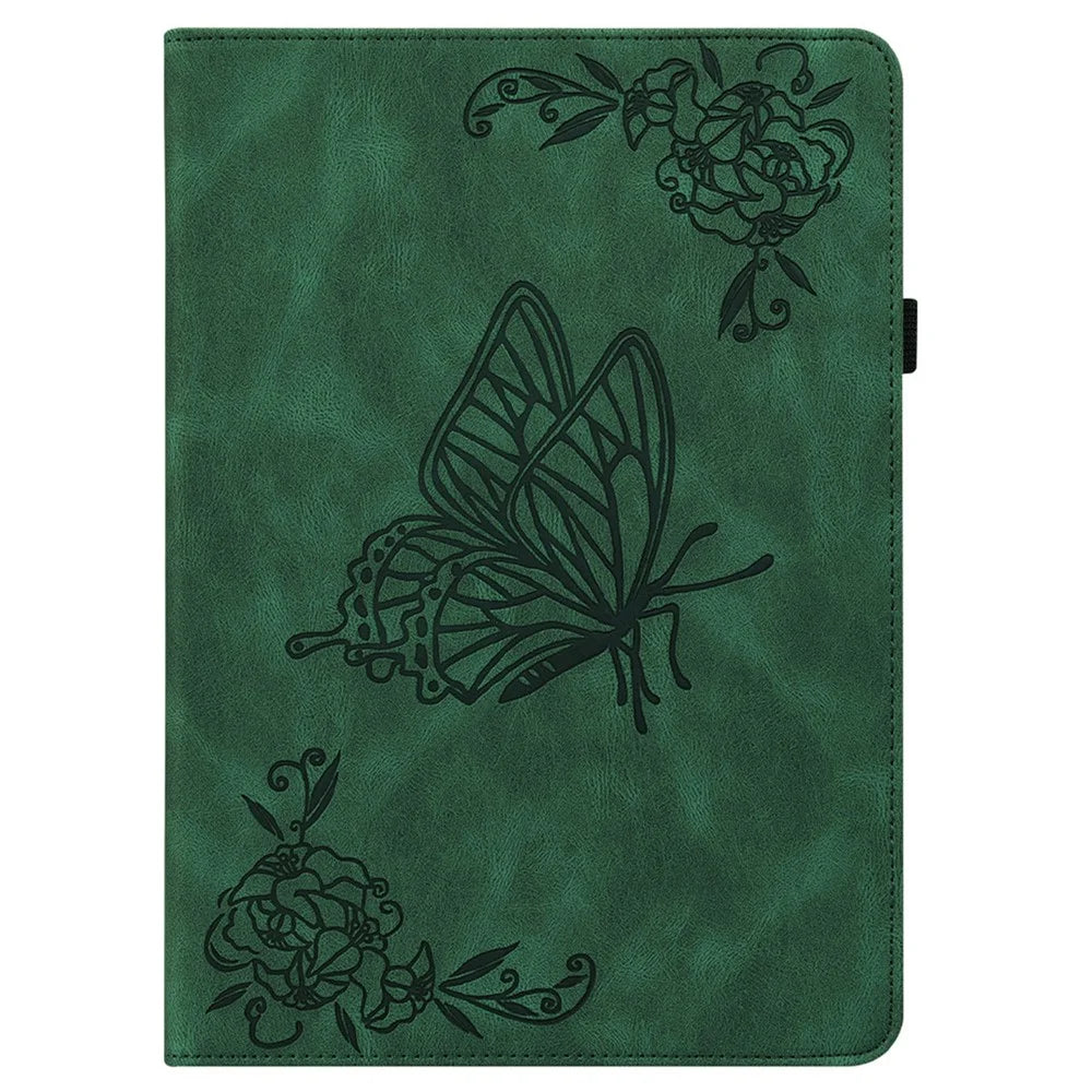 For Lenovo Tab K11 Plus Case Butterfly Flower Imprint PU Leather Tablet Cover with Card Slots - Green - 5