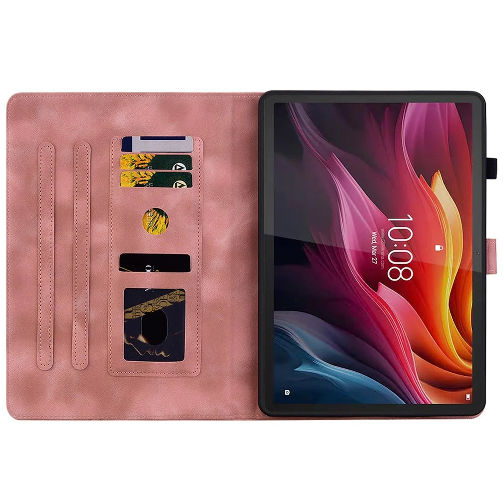 For Lenovo Tab K11 Plus Case Lily Flower Imprint Card Slots Leather Tablet Cover - Pink - 2