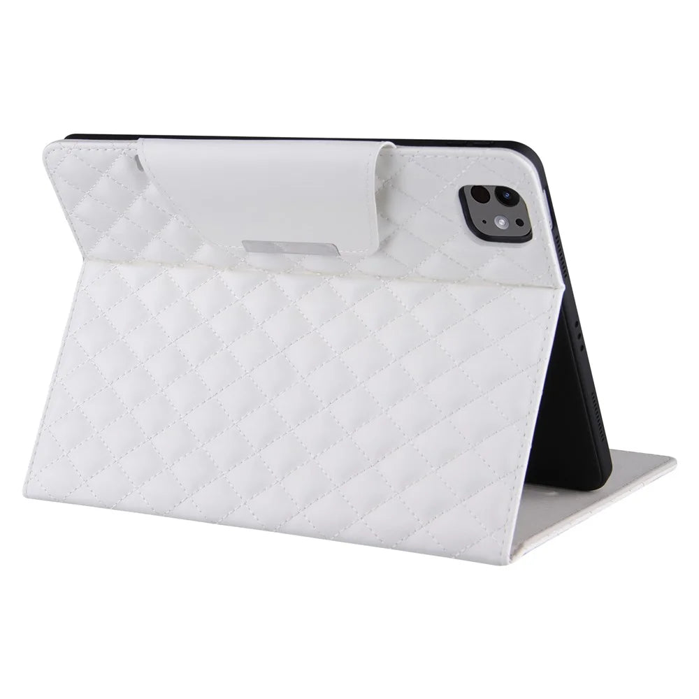 For iPad Pro 11 (2025) / 11 (2024) Case Grids Leather Tablet Cover Auto Wake / Sleep Card Holder - White - 3