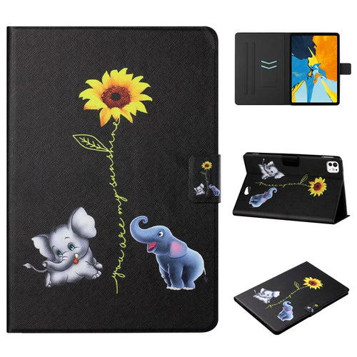 For iPad Pro 11 (2025) / 11 (2024) Leather Case Card Holder Pattern Printing Anti-Drop Tablet Cover - Elephant - 1