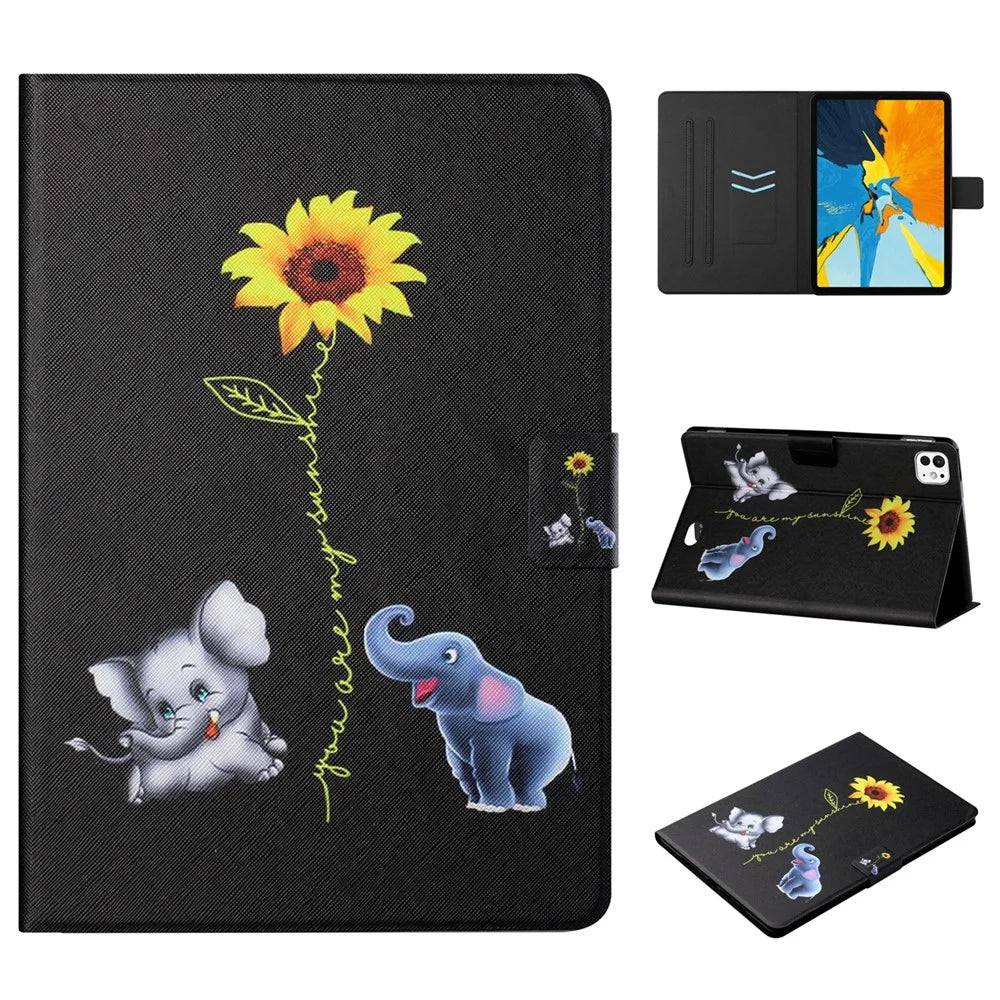 For iPad Pro 11 (2025) / 11 (2024) Leather Case Card Holder Pattern Printing Anti-Drop Tablet Cover - Elephant - 1