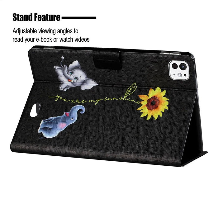 For iPad Pro 11 (2025) / 11 (2024) Leather Case Card Holder Pattern Printing Anti-Drop Tablet Cover - Elephant - 3