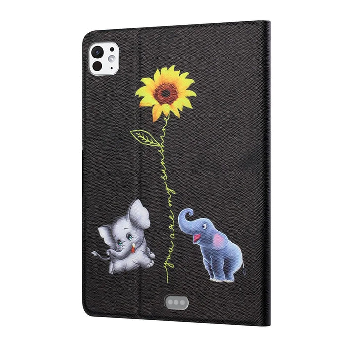 For iPad Pro 11 (2025) / 11 (2024) Leather Case Card Holder Pattern Printing Anti-Drop Tablet Cover - Elephant - 7