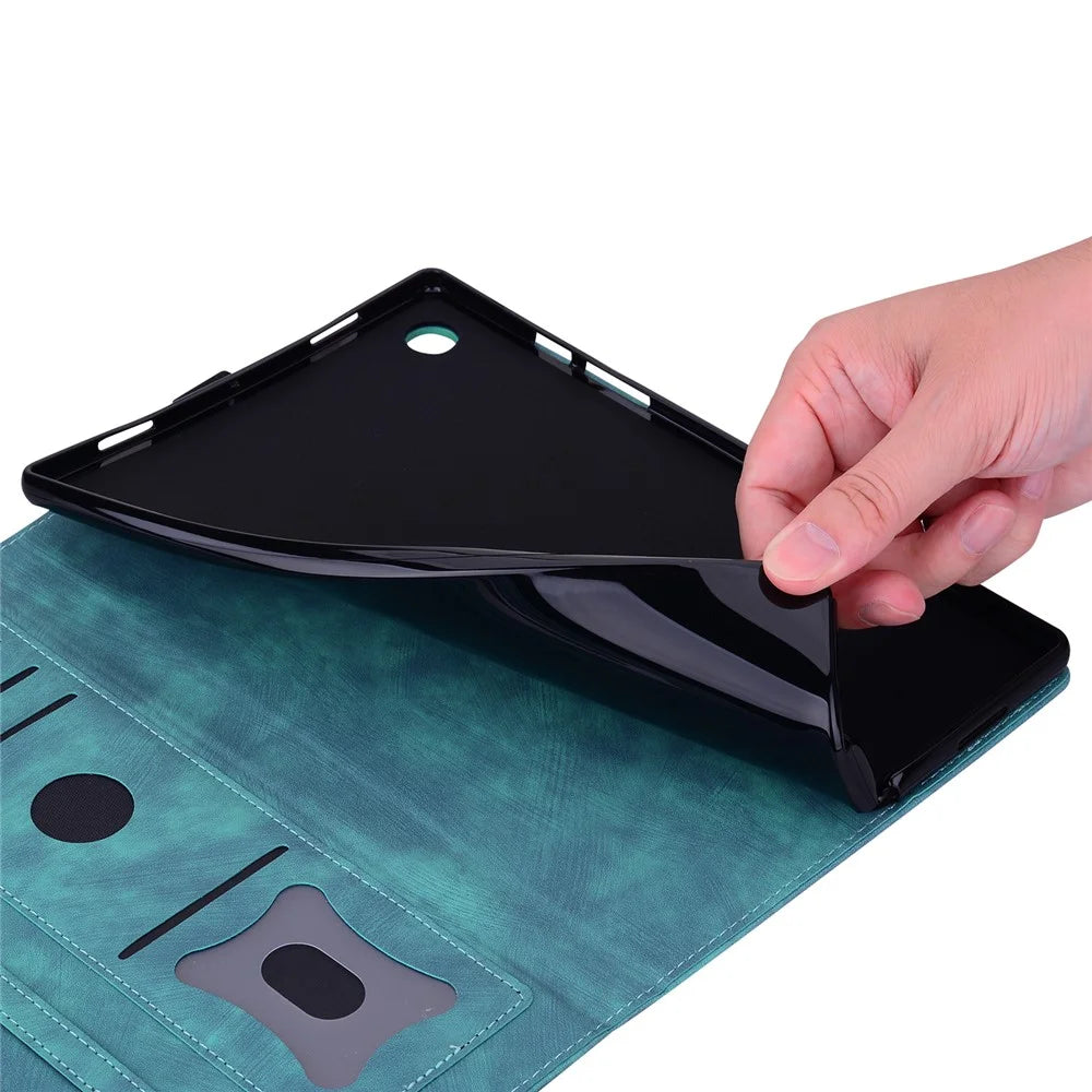 For Lenovo Tab M11 Plus / Tab K11 Plus Case Leather Stand Tablet Cover Flower Cat Card Slots - Green - 5