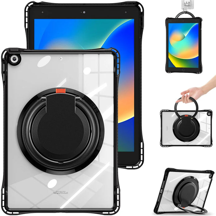 For iPad 10.2 (2021) / (2020) / (2019) Case Rotary Hand Grip Kickstand PC+TPU+Acrylic Tablet Cover - Black - 1