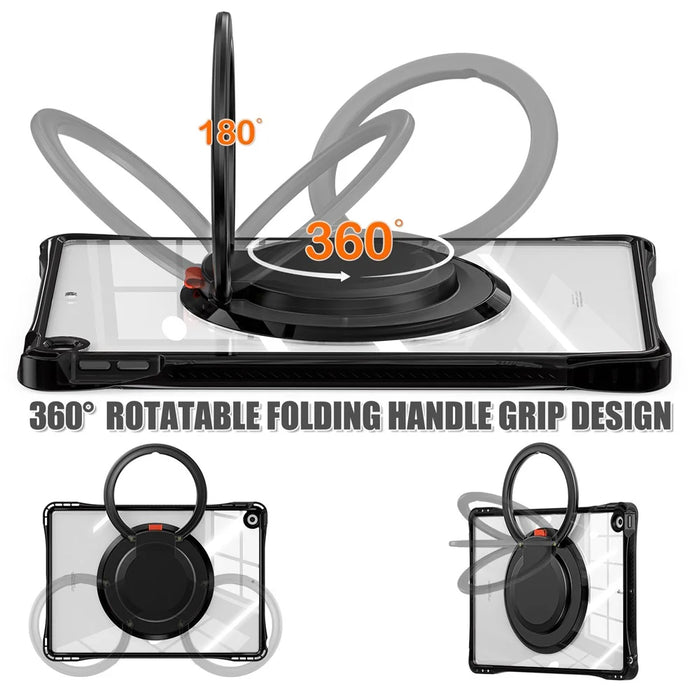 For iPad 10.2 (2021) / (2020) / (2019) Case Rotary Hand Grip Kickstand PC+TPU+Acrylic Tablet Cover - Black - 2
