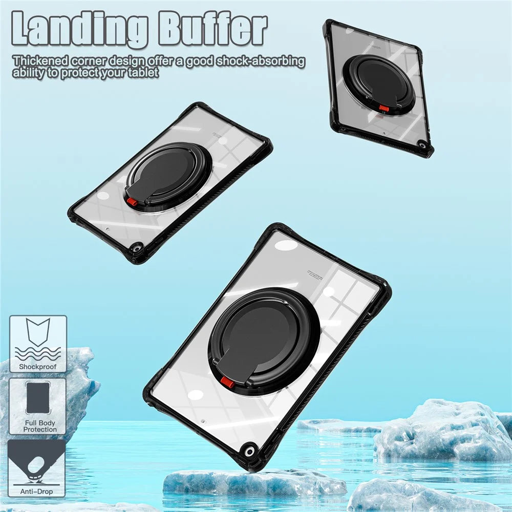 For iPad 10.2 (2021) / (2020) / (2019) Case Rotary Hand Grip Kickstand PC+TPU+Acrylic Tablet Cover - Black - 4