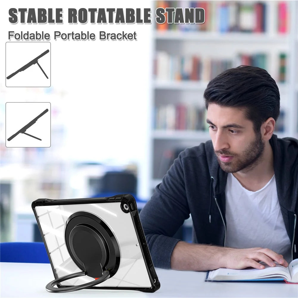 For iPad 10.2 (2021) / (2020) / (2019) Case Rotary Hand Grip Kickstand PC+TPU+Acrylic Tablet Cover - Black - 7