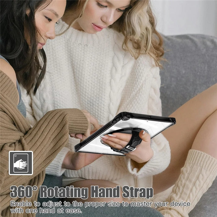 For iPad 10.2 (2021) / (2020) Case Hand Strap Kickstand PC+TPU+Acrylic Clear Tablet Cover - Black - 4