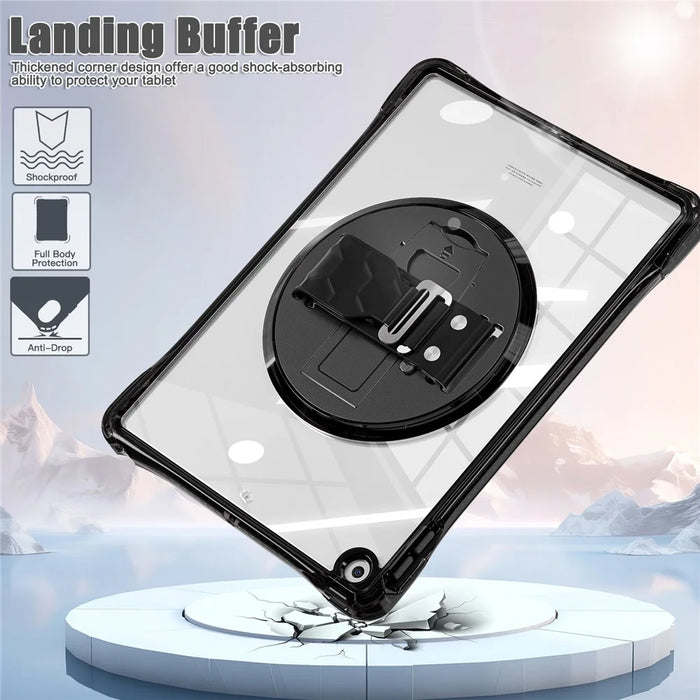 For iPad 10.2 (2021) / (2020) Case Hand Strap Kickstand PC+TPU+Acrylic Clear Tablet Cover - Black - 5