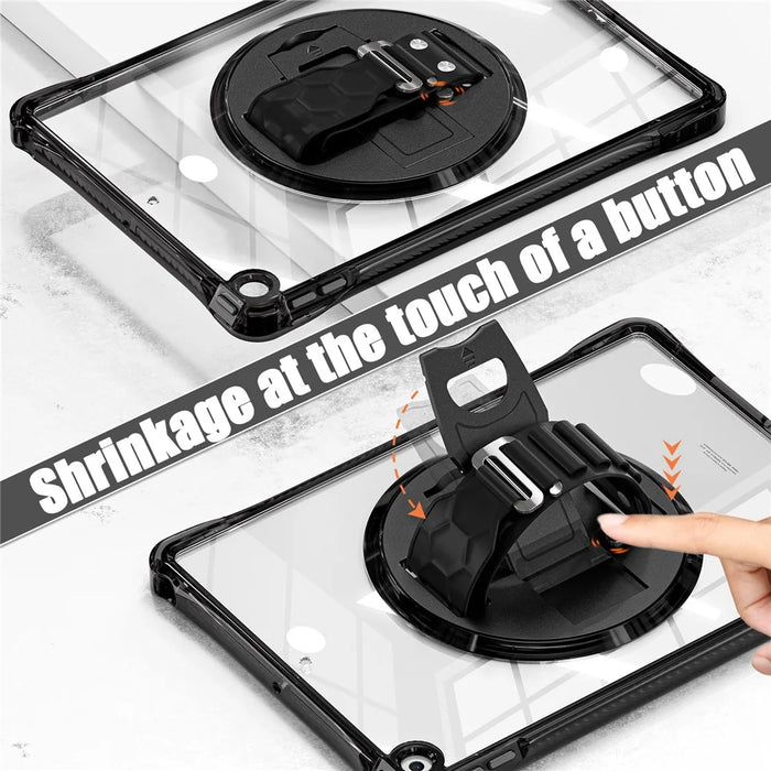 For iPad 10.2 (2021) / (2020) Case Hand Strap Kickstand PC+TPU+Acrylic Clear Tablet Cover - Black - 6