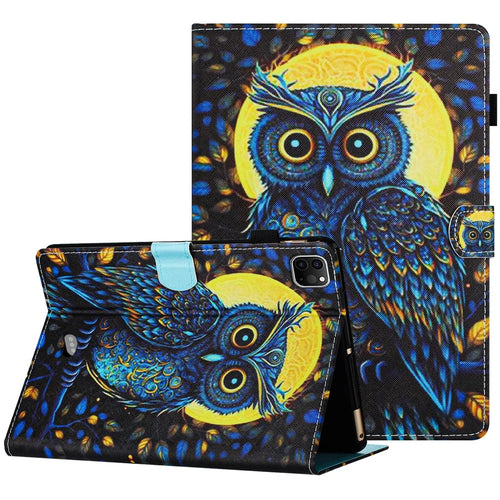For iPad Pro 11 (2025) / 11 (2024) Case Pattern Portable Protective Folio Leather Tablet Cover Card Holder - Moonlight Owl - 1
