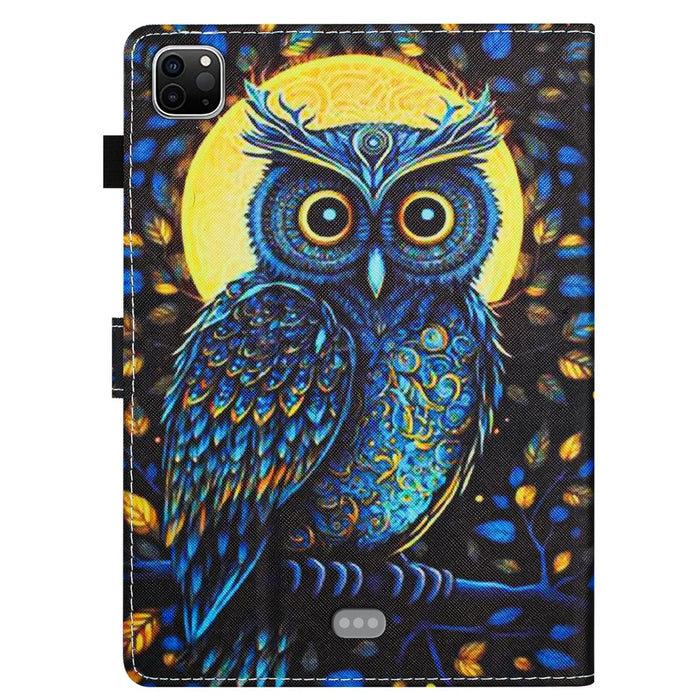 For iPad Pro 11 (2025) / 11 (2024) Case Pattern Portable Protective Folio Leather Tablet Cover Card Holder - Moonlight Owl - 7