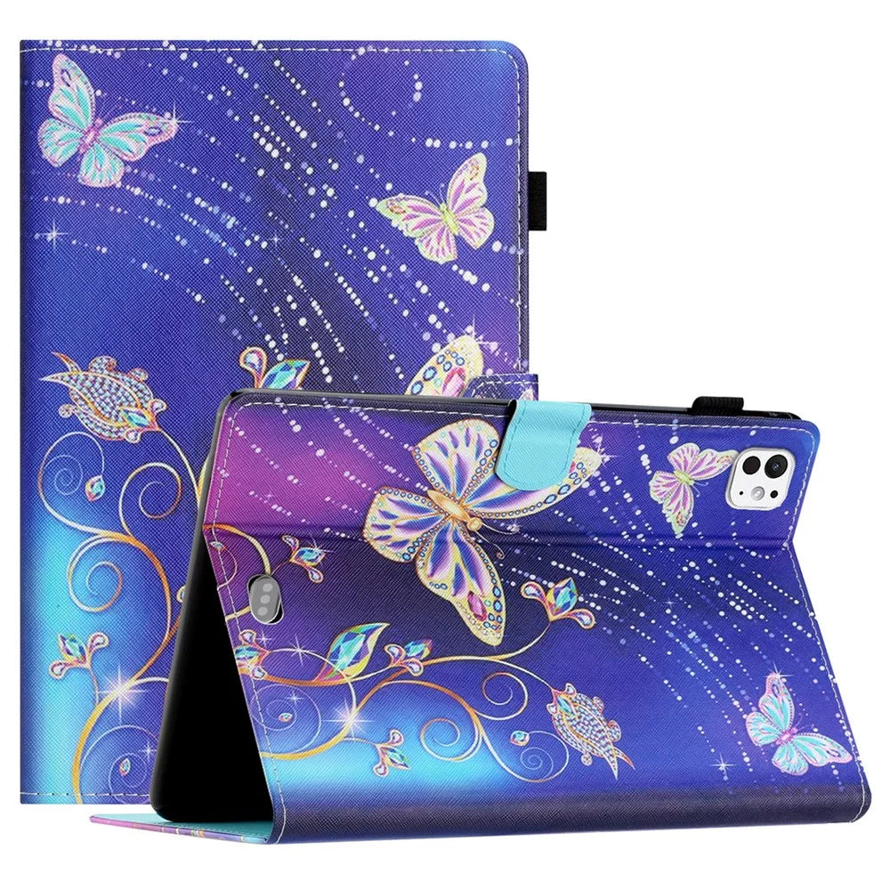 For iPad Pro 11 (2025) / 11 (2024) Case Pattern Portable Protective Folio Leather Tablet Cover Card Holder - Butterfly - 1