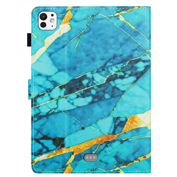For iPad Pro 11 (2025) / 11 (2024) Case Card Slots Leather Tablet Cover Marble Pattern - Gold+Blue Marble - 6