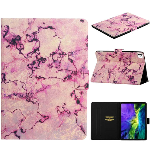 For iPad Pro 11 (2025) / 11 (2024) Case Pattern Printed Leather Stand Tablet Cover Card Holder - Pink Marble - 1