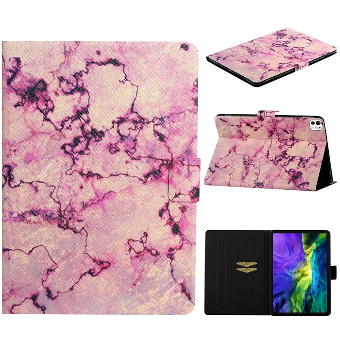For iPad Pro 11 (2025) / 11 (2024) Case Pattern Printed Leather Stand Tablet Cover Card Holder - Pink Marble - 1