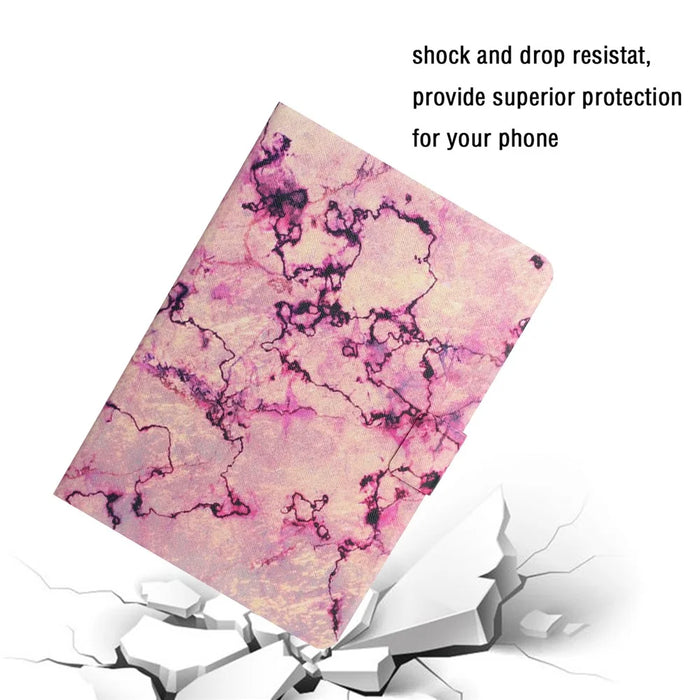 For iPad Pro 11 (2025) / 11 (2024) Case Pattern Printed Leather Stand Tablet Cover Card Holder - Pink Marble - 5