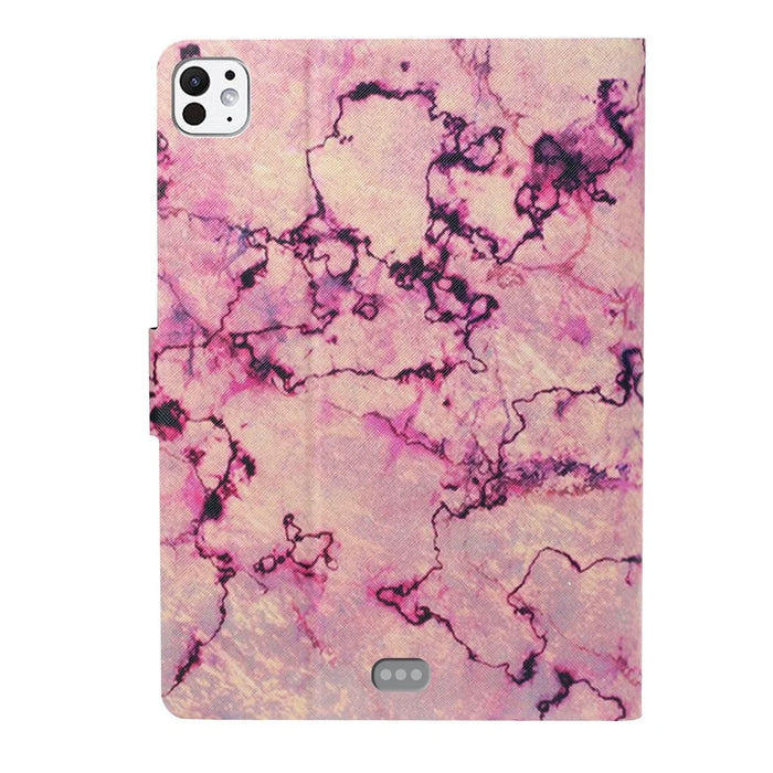 For iPad Pro 11 (2025) / 11 (2024) Case Pattern Printed Leather Stand Tablet Cover Card Holder - Pink Marble - 7