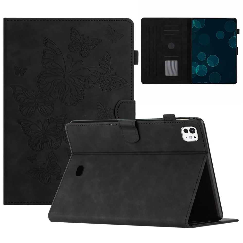 For iPad Pro 11 (2025) / 11 (2024) Case Butterfly Leather Folio Tablet Cover Auto Sleep / Wake - Black - 1