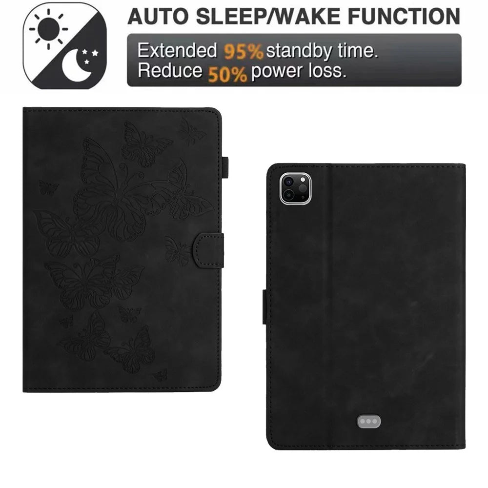 For iPad Pro 11 (2025) / 11 (2024) Case Butterfly Leather Folio Tablet Cover Auto Sleep / Wake - Black - 5