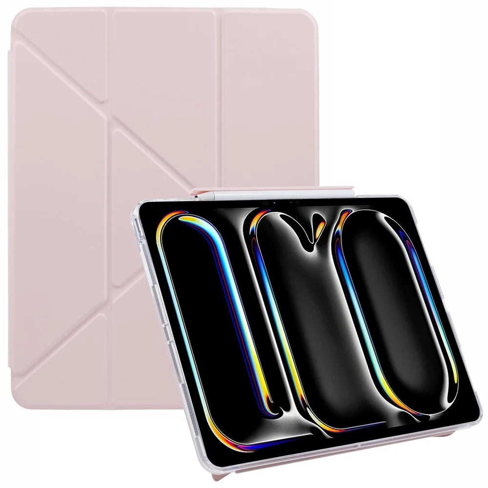 MUTURAL For iPad Pro 13 (2025) / 13 (2024) Case Origami Stand Leather Smart Tablet Cover Retractable Pen Slot - Pink - 1