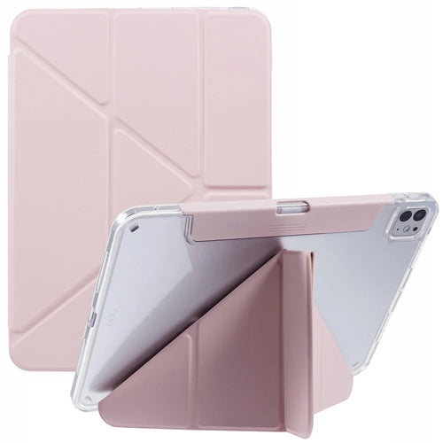 MUTURAL For iPad Pro 11 (2025) / 11 (2024) Case PU Leather Clear Back Tablet Cover with Pencil Holder Origami Standing - Pink - 1