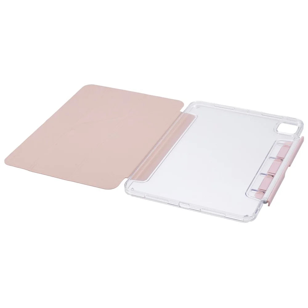 MUTURAL For iPad Pro 11 (2025) / 11 (2024) Case PU Leather Clear Back Tablet Cover with Pencil Holder Origami Standing - Pink - 4