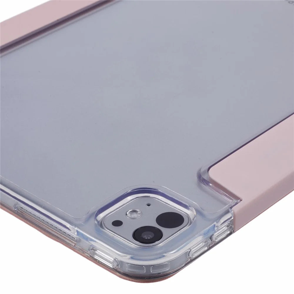 MUTURAL For iPad Pro 11 (2025) / 11 (2024) Case PU Leather Clear Back Tablet Cover with Pencil Holder Origami Standing - Pink - 7