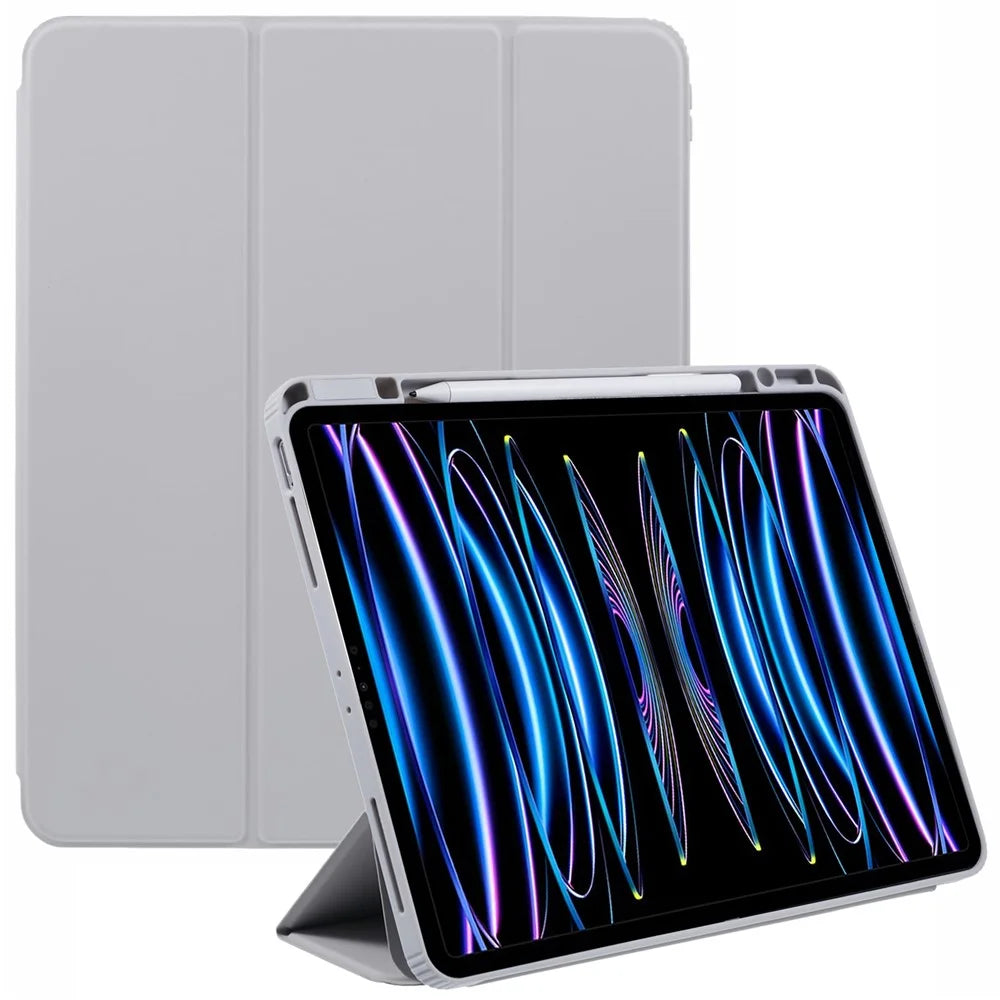 MUTURAL For iPad Air 13 (2026) / (2025) / (2024) / Pro 12.9 (2022) / (2021) / (2020) / (2018) Leather Case Trifold Stand Cover with Pencil Holder - Grey - 1