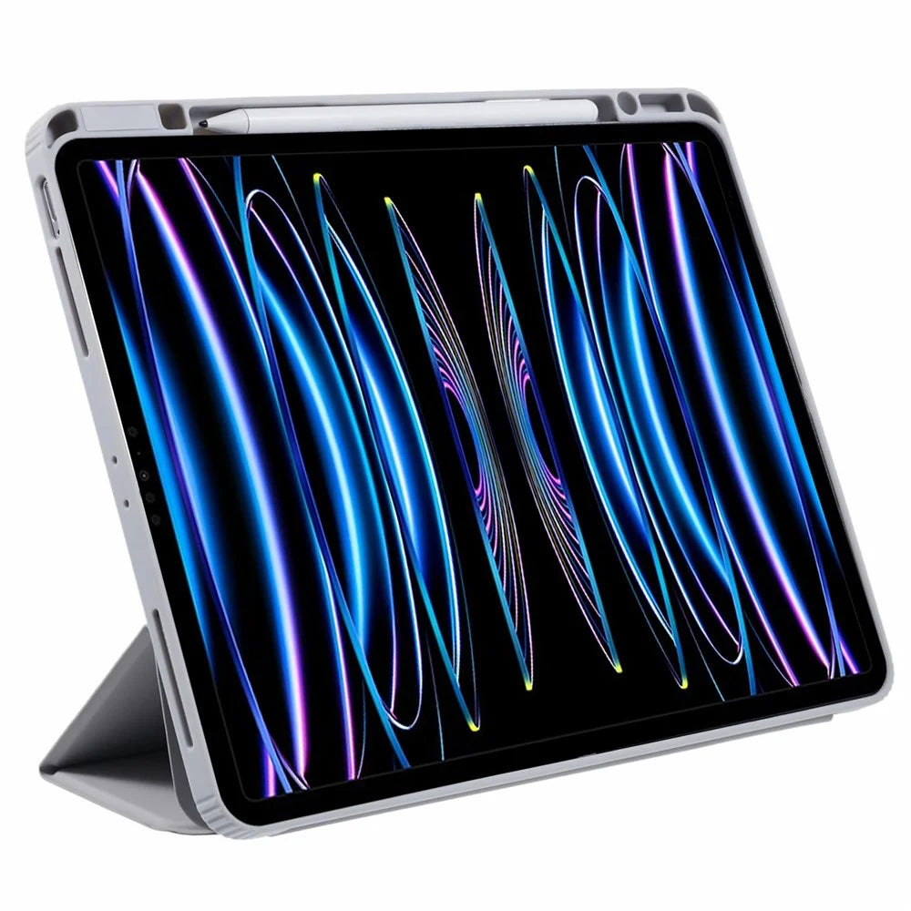 MUTURAL For iPad Air 13 (2026) / (2025) / (2024) / Pro 12.9 (2022) / (2021) / (2020) / (2018) Leather Case Trifold Stand Cover with Pencil Holder - Grey - 3