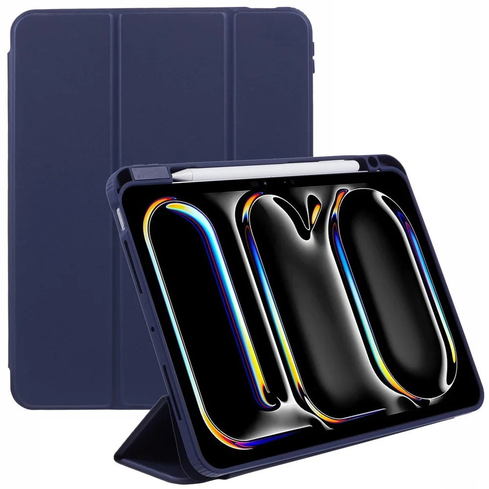 MUTURAL For iPad Pro 11 (2025) / 11 (2024) Case Tri-Fold Stand Transparent Back Leather Cover with Pen Slot - Dark Blue - 1