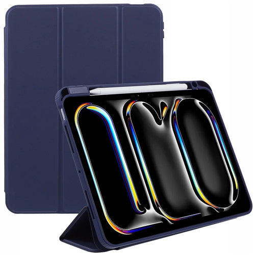 MUTURAL For iPad Pro 11 (2025) / 11 (2024) Case Tri-Fold Stand Transparent Back Leather Cover with Pen Slot - Dark Blue - 1