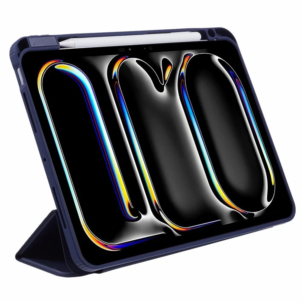 MUTURAL For iPad Pro 11 (2025) / 11 (2024) Case Tri-Fold Stand Transparent Back Leather Cover with Pen Slot - Dark Blue - 3