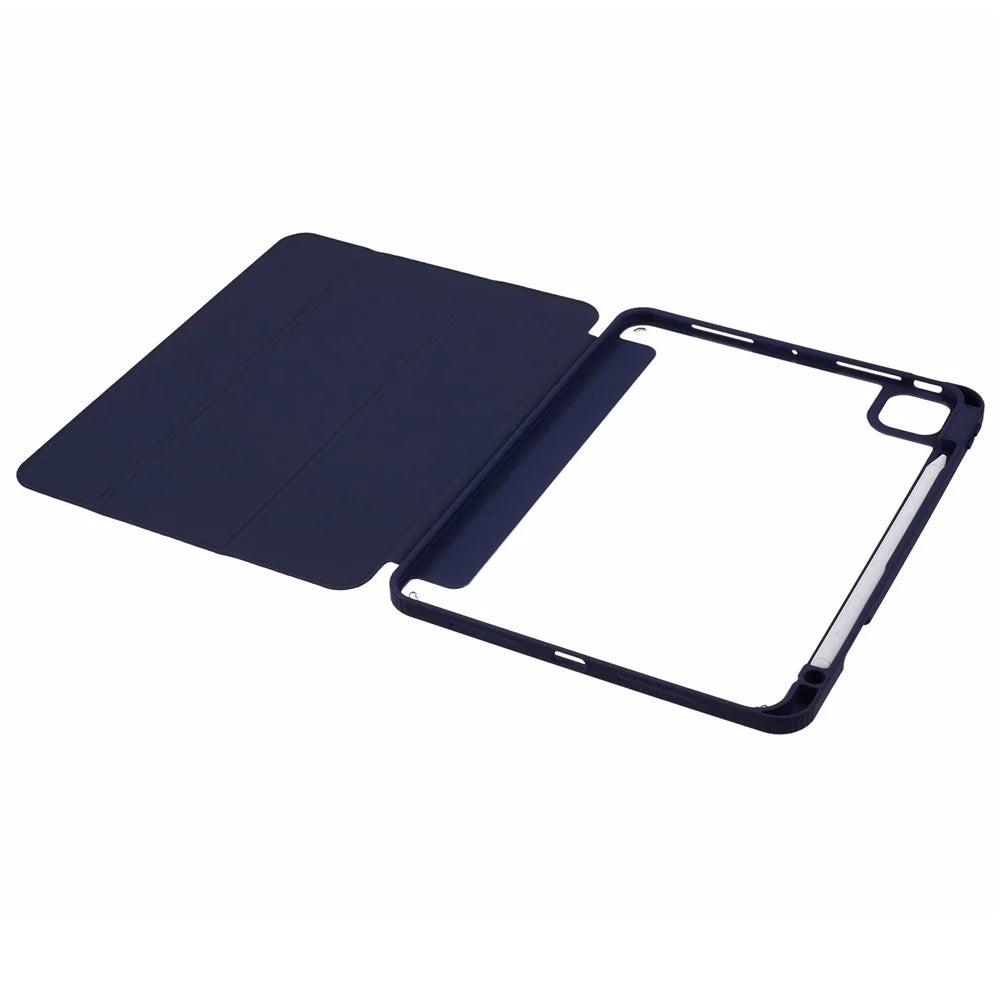 MUTURAL For iPad Pro 11 (2025) / 11 (2024) Case Tri-Fold Stand Transparent Back Leather Cover with Pen Slot - Dark Blue - 4