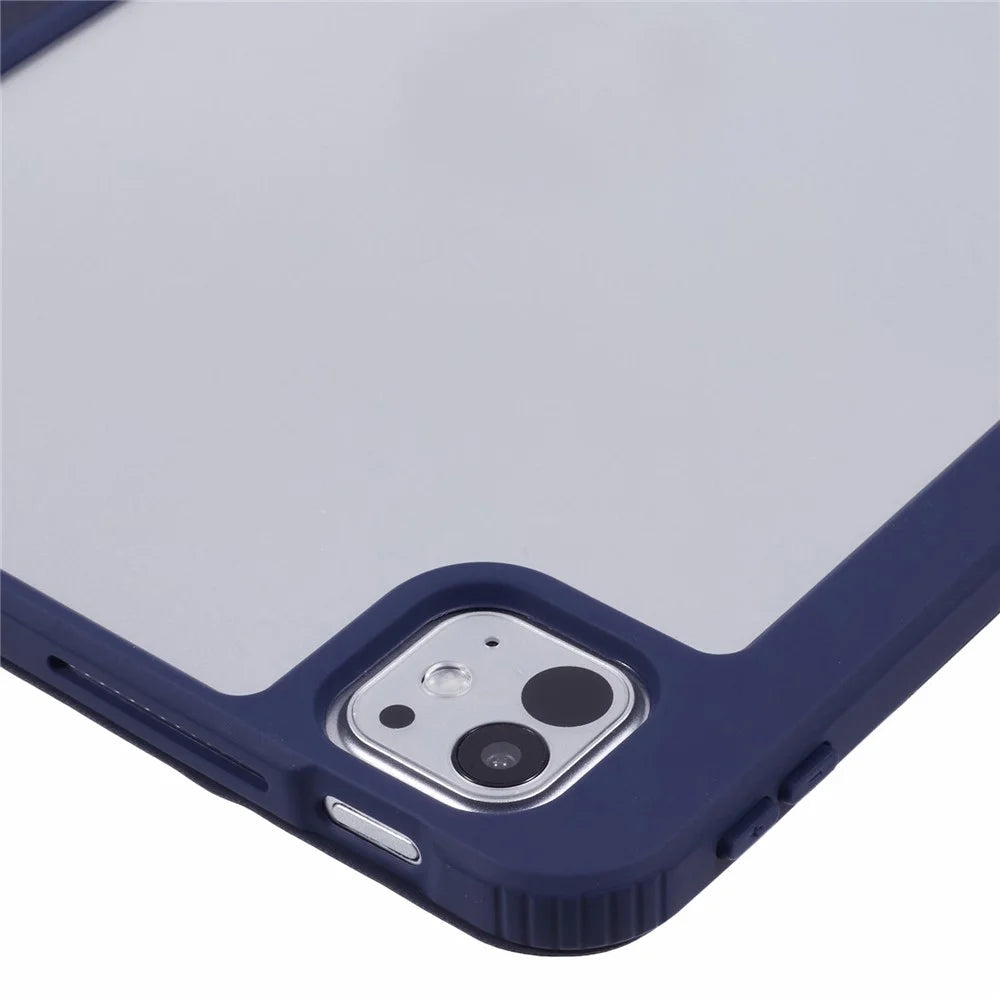 MUTURAL For iPad Pro 11 (2025) / 11 (2024) Case Tri-Fold Stand Transparent Back Leather Cover with Pen Slot - Dark Blue - 6