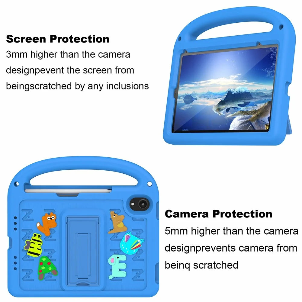 For iPad mini (2024) / mini (2021) Kickstand Case Cartoon Design Anti-Drop EVA+PC Tablet Cover with Strap for Kids - Blue - 2