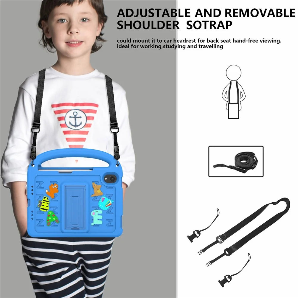 For iPad mini (2024) / mini (2021) Kickstand Case Cartoon Design Anti-Drop EVA+PC Tablet Cover with Strap for Kids - Blue - 3