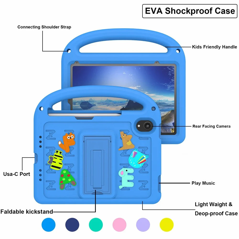 For iPad mini (2024) / mini (2021) Kickstand Case Cartoon Design Anti-Drop EVA+PC Tablet Cover with Strap for Kids - Blue - 5