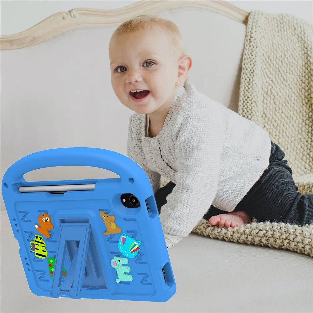 For iPad mini (2024) / mini (2021) Kickstand Case Cartoon Design Anti-Drop EVA+PC Tablet Cover with Strap for Kids - Blue - 7