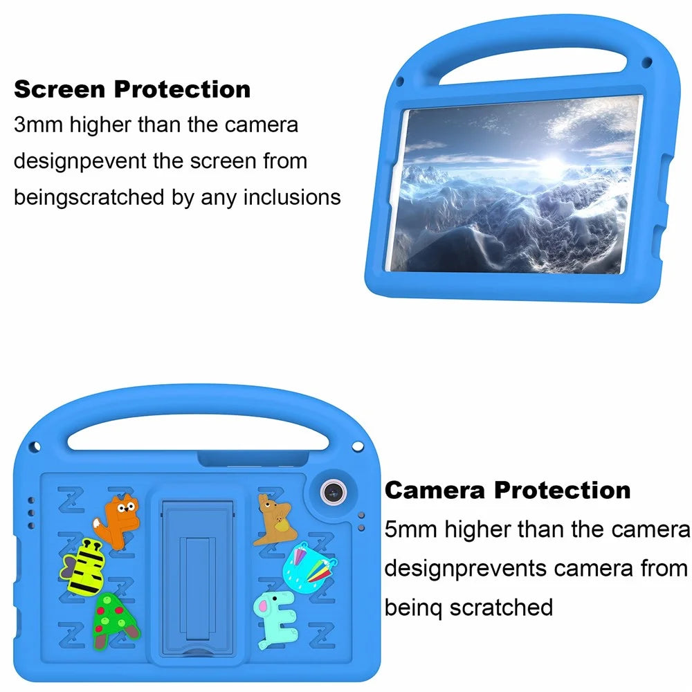For Samsung Galaxy Tab A11 / A9 Kickstand Case Cartoon Design Anti-Drop EVA+PC Tablet Cover with Strap for Kids - Blue - 2