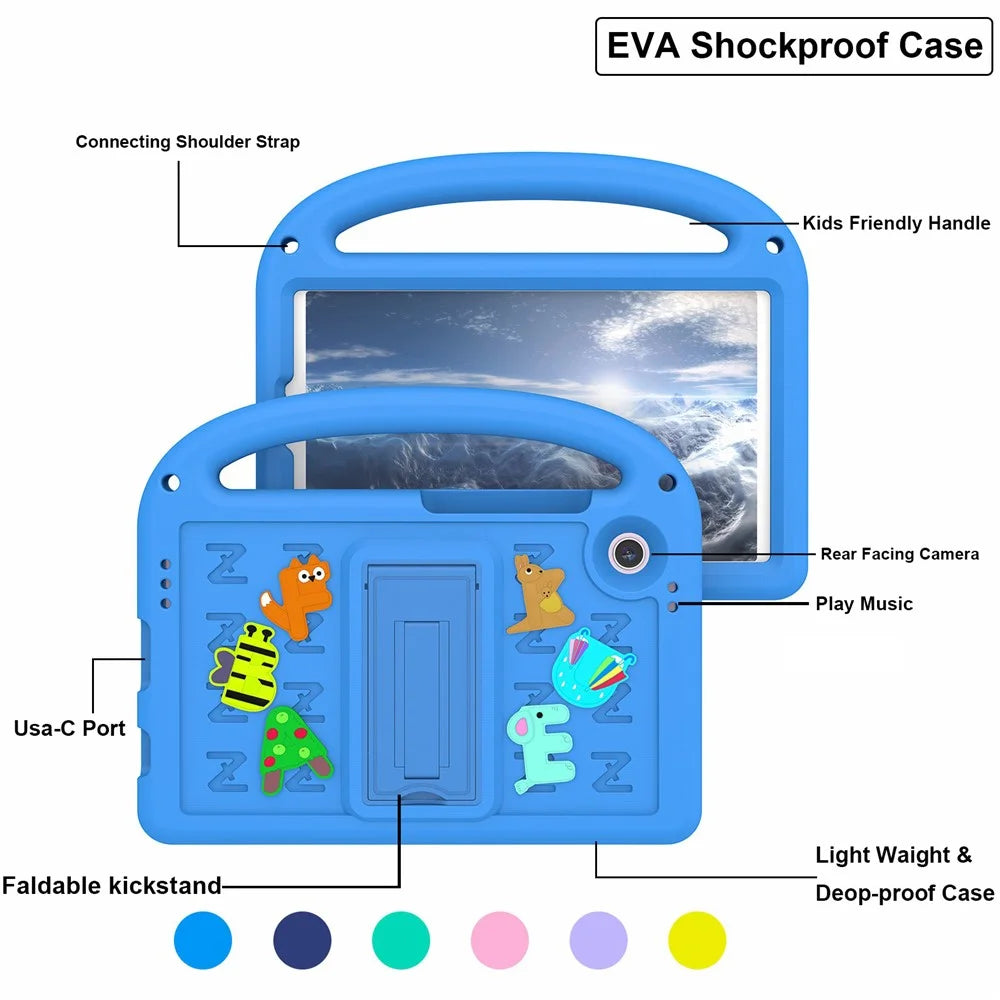 For Samsung Galaxy Tab A11 / A9 Kickstand Case Cartoon Design Anti-Drop EVA+PC Tablet Cover with Strap for Kids - Blue - 5