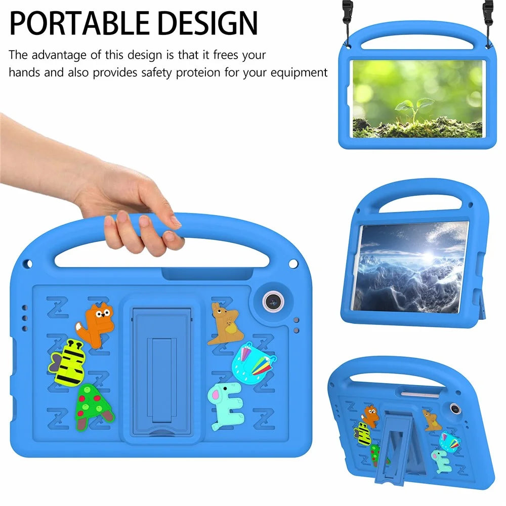 For Samsung Galaxy Tab A11 / A9 Kickstand Case Cartoon Design Anti-Drop EVA+PC Tablet Cover with Strap for Kids - Blue - 6