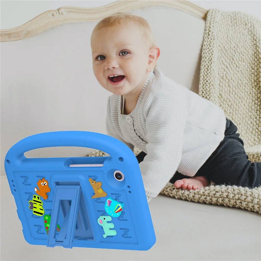 For Samsung Galaxy Tab A11 / A9 Kickstand Case Cartoon Design Anti-Drop EVA+PC Tablet Cover with Strap for Kids - Blue - 7