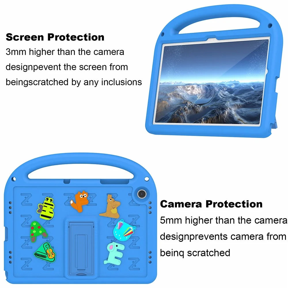 For Samsung Galaxy Tab A11+ / A9+ Kickstand Case Cartoon Design Anti-Drop EVA+PC Tablet Cover with Strap for Kids - Blue - 2